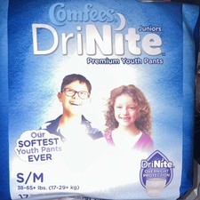 Comfees DriNite Incontinence Pants Overnight Youth S/M 38-65 lb Blue/White