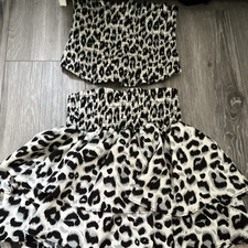 Women’s Leopard Animal Print 2-Piece Outfit Set Top & Skirt Elastic Waist S