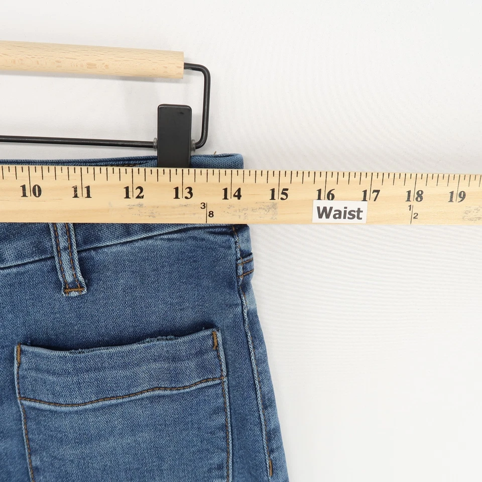 Pantalones de mezclilla para mujer KUT From The Kloth Meg pierna ancha 4 azul tiro alto parche bolsillo Foto 4 de 4