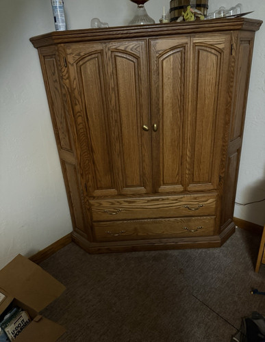 Oak Freestanding Wardrobe, 2 Hinged Doors, 2 Drawers, Medium Wood, Traditional