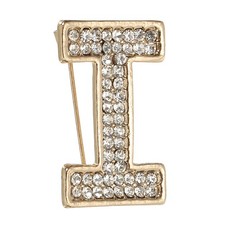 Initial Letter Brooch Pin Letter I Rhinestone Brooches for Women Men Gold