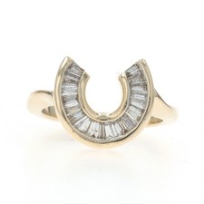 Yellow Gold Diamond Horseshoe Ring - 14k Baguette .50ctw Equestrian Good Luck