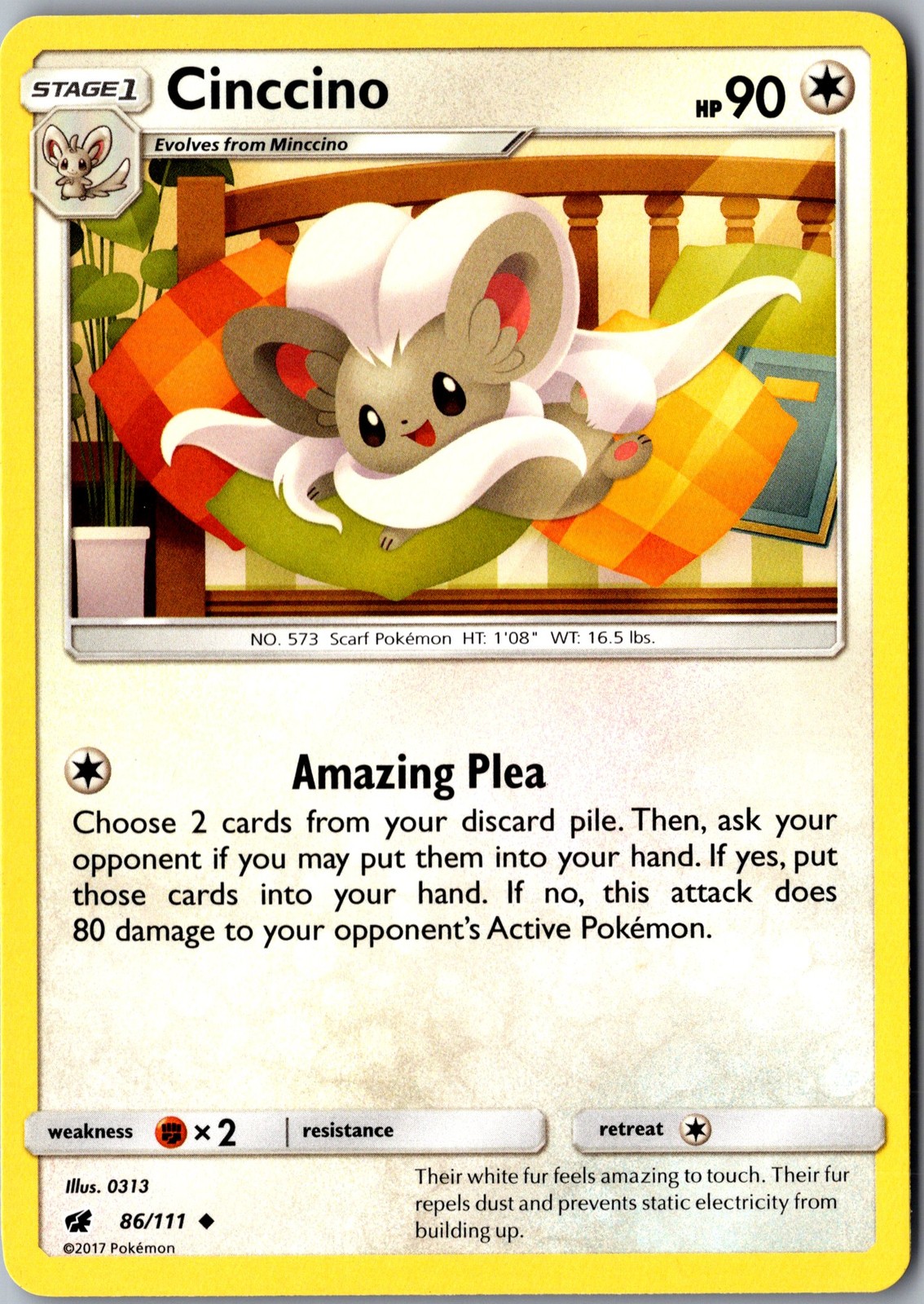 Cinccino 86/111 Uncommon SM - Crimson Invasion LP Pokemon Card