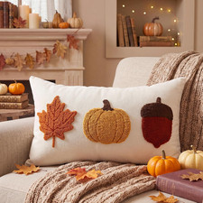 Fall Pillow Covers 12X20 Rustic Maple Leaf Pumpkin Acorn Lumbar Pillow Case Chen
