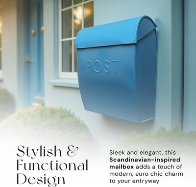 NACH Large Euro modern  Mailbox, 15.07 x 12.44 x 5.39 inches, Blue Wall mount