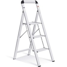 KINGRACK Aluminium 3 Step Ladder Lightweight Step Stool with Non-Slip Pedals
