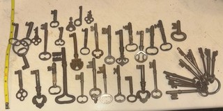 Lot 42 Early Cabinet Desk Clock Door Keys