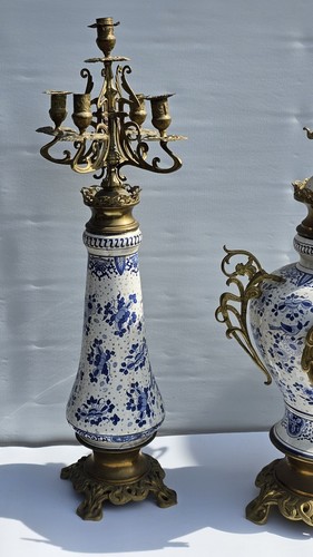 Delft Blue And White Clock Set Graniture Timepiece Movement Impressive Size 80cm - Picture 4 of 24