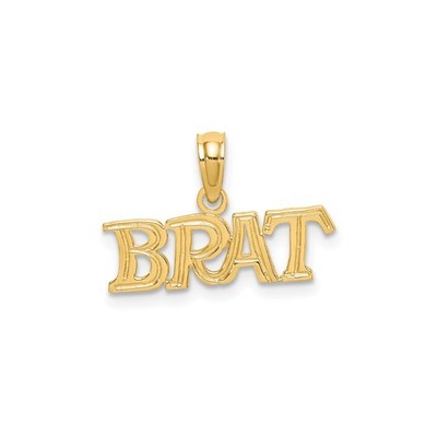 14k Yellow Gold BRAT Pendant Charm for Women Teens Bold Playful Statement Jewelr