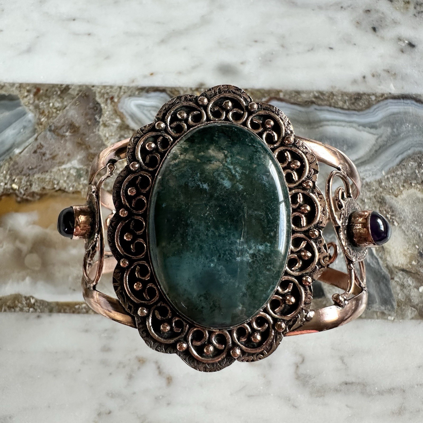 Handmade Copper Stone Statement Bracelet Vintage … - image 1