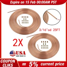 2x 25Ft 3/16in Copper Nickel Coil Brake Line Replacement Tubing Kit + 32Fittings