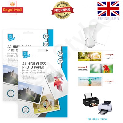 20 BLATT PREMIUM GLÄNZEND HOCHGLANZ FOTOPAPIER A4 230 G/M² TINTENSTRAHLDRUCKER BILD