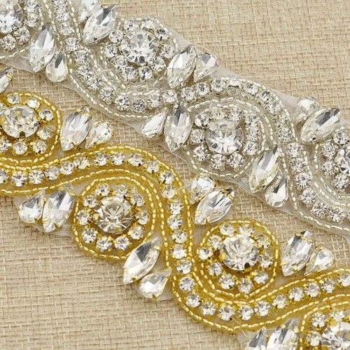1yard Beaded Bling Crystal Trim Sew On Rhinestone Applique Bridal Belt