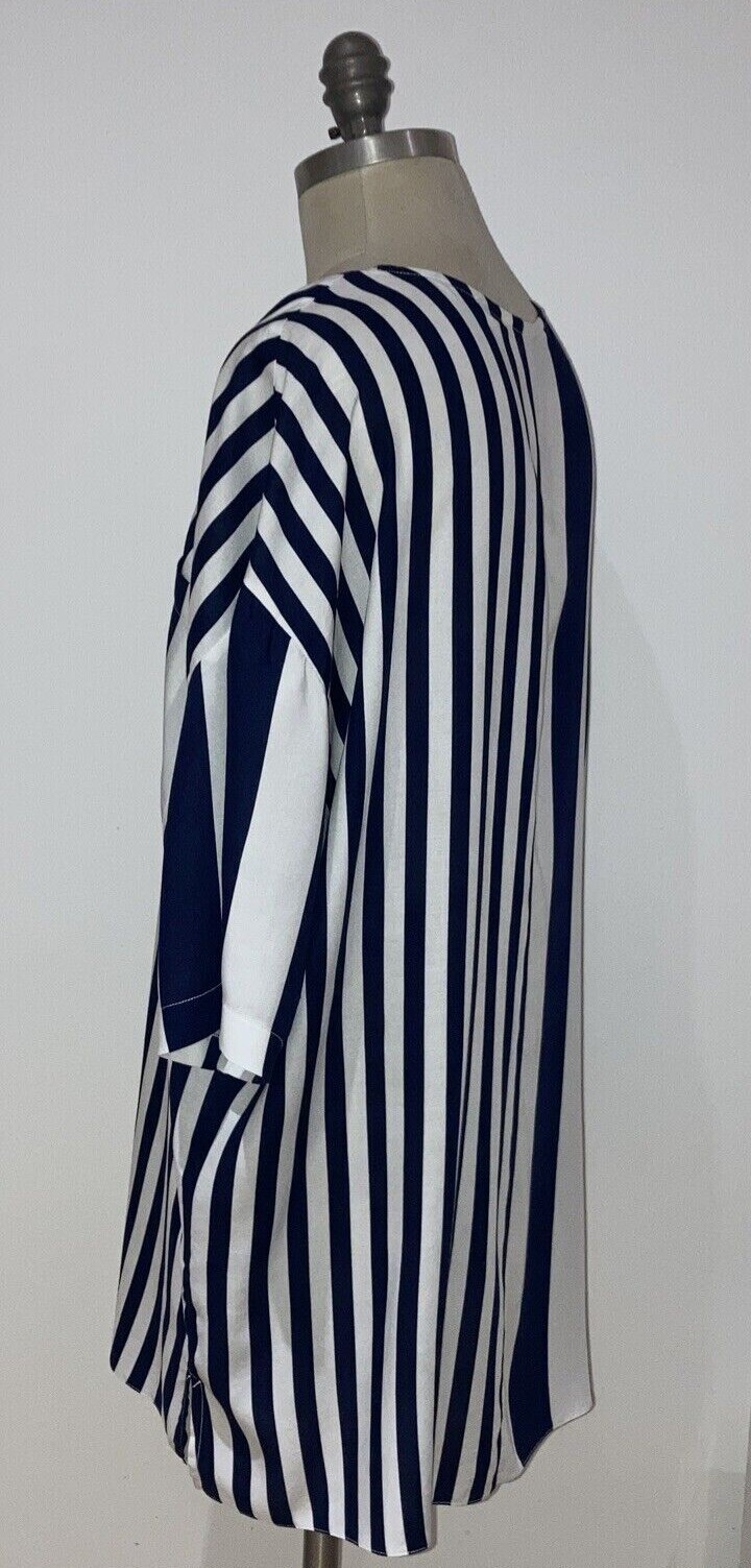 1980s Navy/Cream Striped Over-Shirt by Dorothy Perkins, Size 14 UK 4
