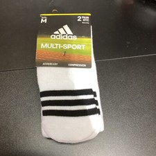MEN'S ADIDAS RIVALRY FIELD OTC 2 PAIRS CREW AEROREADY WHITE SOCKS Size Medium