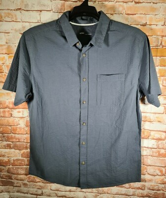 BNWT Mens Sz M Anko Seersucker Dark Grey Short Sleeve Button Shirt