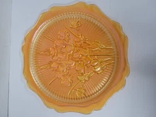 Vintage Marigold Jeanette Iris Herringbone Carnival Glass Cake Platter 12"