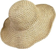 Women Straw Hat Wide Brim Beach Sun Cap Foldable Large Lady Floppy 100 Natural
