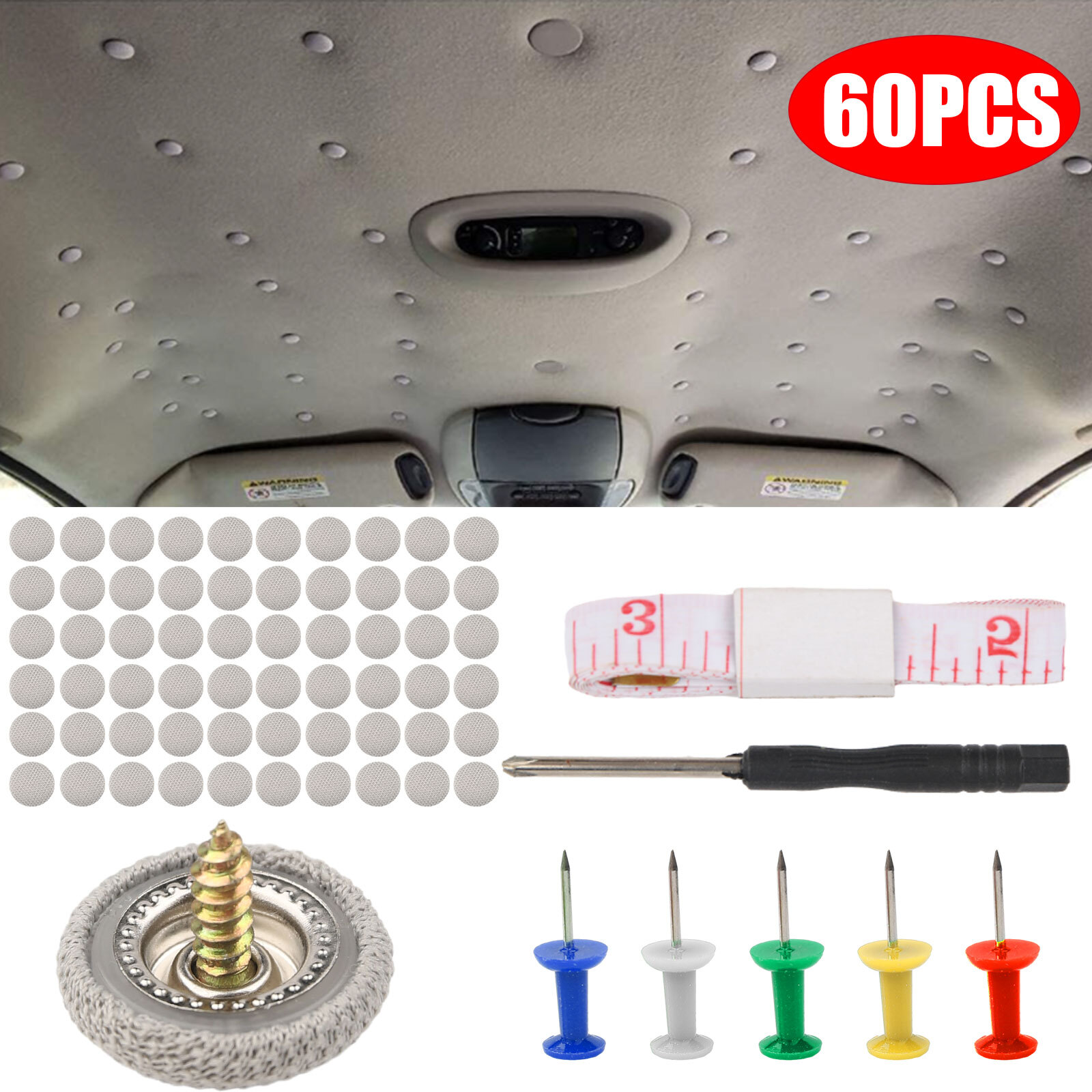 60Pcs car Roof Liner Ceiling Kit Repair Buckle Sagging Headliner Pins