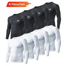 8 Pack/Set Compression Shirts for Men Long Sleeve Athletic Base Layer Undershirt