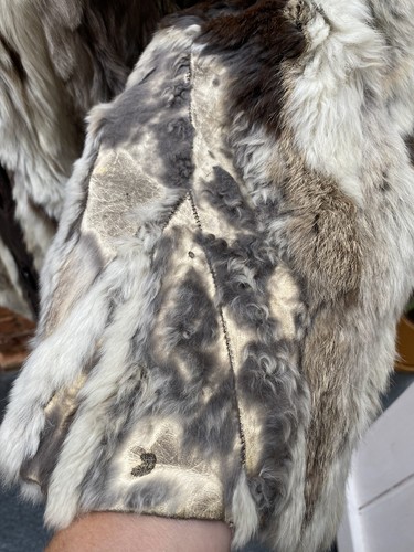 Vintage 70s Cream Brown Beige Rabbit Fur? Leather Coat 10 Big Collar - Picture 11 of 17