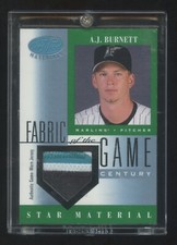 2001 LEAF CERTIFIED A.J. BURNETT CENTURY GAME WORN 4 COLOR PATCH #ED 11/21  RARE