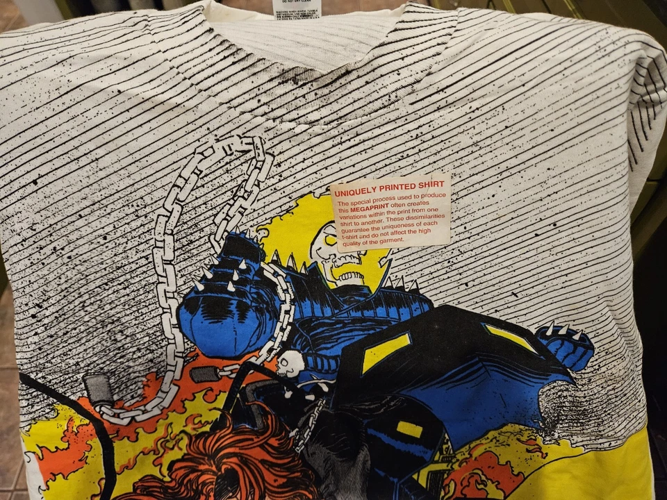 Marvel 1996 Mega Print Vintage Shirt GHOST RIDER SPIRITS OF VENGEANCE Rare NWOT - Image 2 of 4