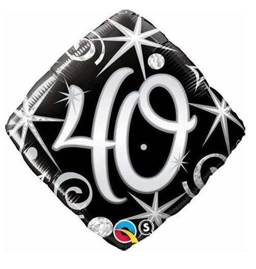 Black & Silver Age 40 40th Happy Birthday 18"" Qualatex Foil Party Balloon Helium