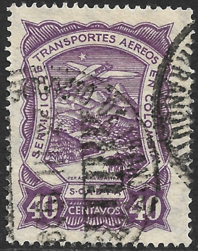 Colombia Scott #C43 VF Used Airmail Single Seaplane Over Magdalena River 1928.