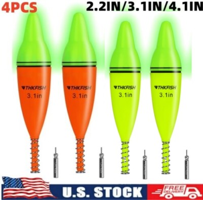 4PCS LED Lighted Fishing Bobbers Fishing Floats for Night 4.1''  Bobber Float US