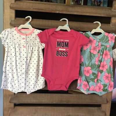 NWT Baby Girls Carters 6 Month Clothes Lot 3PC Floral/Hearts Mom Boss CR-20
