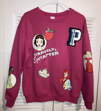Disney 100 Princess Graphic Crew Neck Sweatshirt Pink Women  s Size M