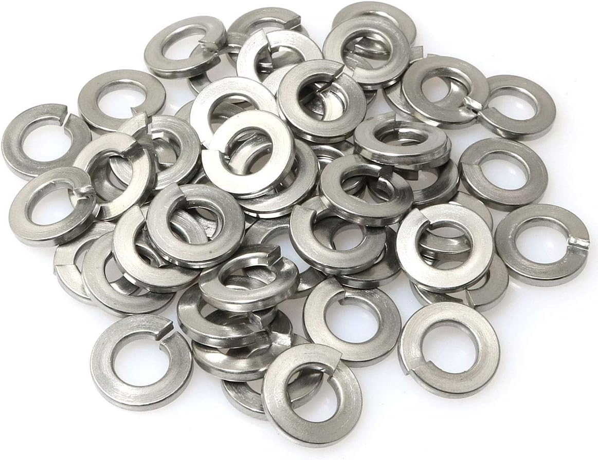 50Pcs 1/4 Inch 304 Stainless Steel Spring Washer Split Lock Washers, Silve