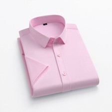 New Men's Dress Shirts Short Sleeves Formal Business Slim Elastic Casual Shirts