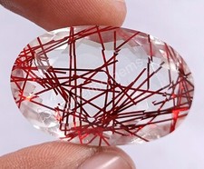 70.90 Ct Oval Cut Red Rutilated Quartz Certified Transparent Loose Gems M25
