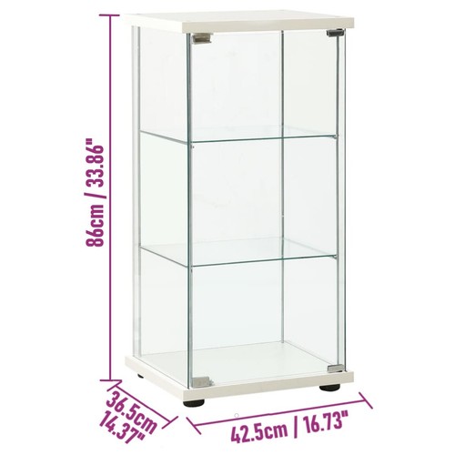 Narrow Glass Display Cabinet 3 Shelves Door White Wooden Top Base Small Vitrine - Picture 2 of 6