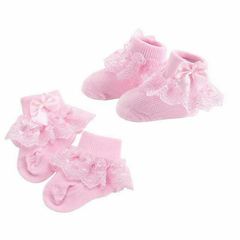 Calcetines al tobillo para niños bebés niñas con volantes lazo encaje algodón calcetines bebé recién nacido niño pequeño Foto 4 de 4