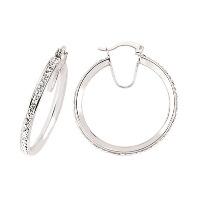 Silver Jewelco London CZ Channel Set Eternity Hoop Earrings 24mm