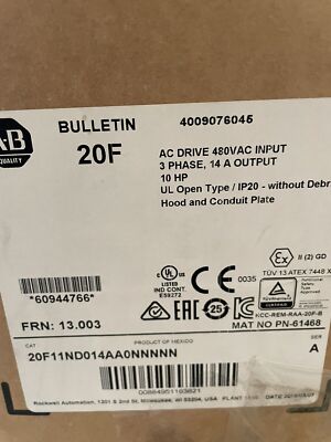 AB 20F11ND014AA0NNNNN 14A 460V 10HP PowerFlex 753 new in box