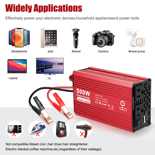 Car Vehicle Power Inverter 1000W Peak DC 12V to AC 110V 120V Converter 2 AC USB - Picture 3 of 10