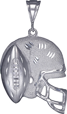 Sterling Silber Football Helm Charm Anhänger Halskette mit Diamantschliff Oberfläche