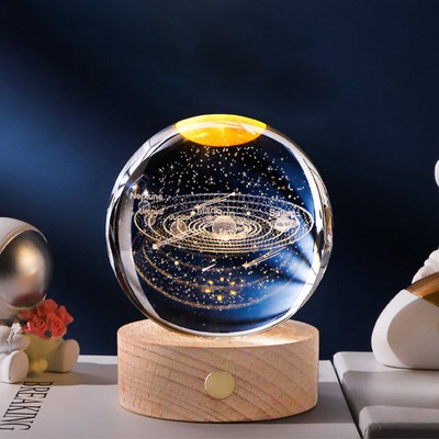 3D Crystal Ball 80mm USB Rechargeable Engraved Solar System A1Z2