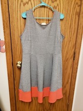 Gilli Dress - Black herringbone-type - Size 2X - Black/white/coral