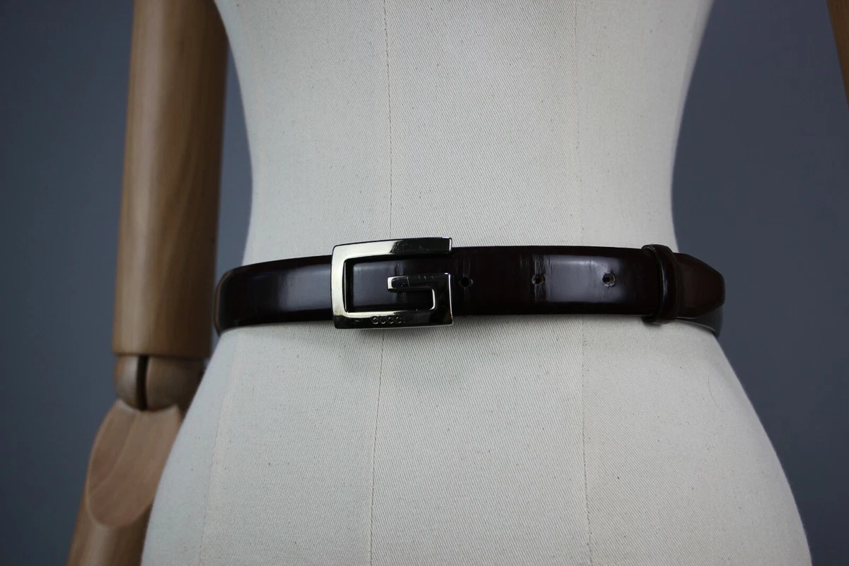GUCCI GG Vintag 90s Authentic Brown Leather G Buckle Belt Size 70 cm
