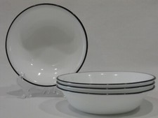 4 Corelle BLACK RIM 10-oz DESSERT BOWLS Fruit Sauce *Inked Poppy Brasserie Cusco