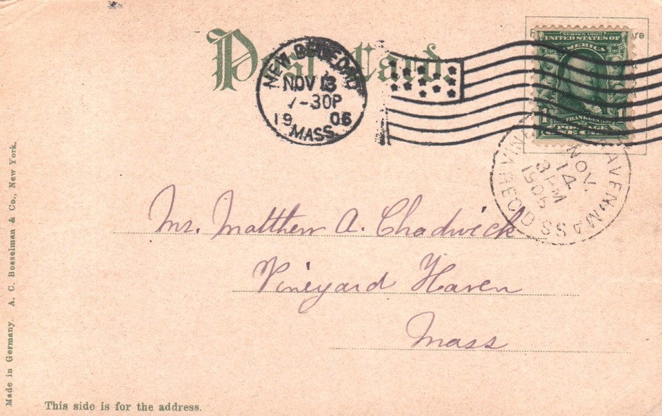 Postcard MA Fairhaven Inn & Rogers School Posted 1906 UDB Vintage PC