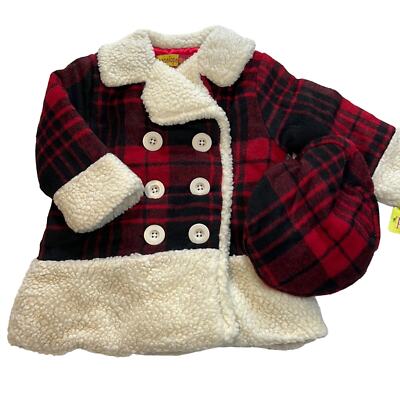 Penelope Mack Red & Black Buffalo Plaid Jacket w/ Sherpa Accents & Hat, NWT!!