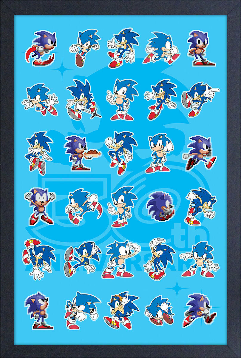 SONIC THE HEDGEHOG GROUP JAPANESE 12x18 FRAMED GELCOAT POSTER