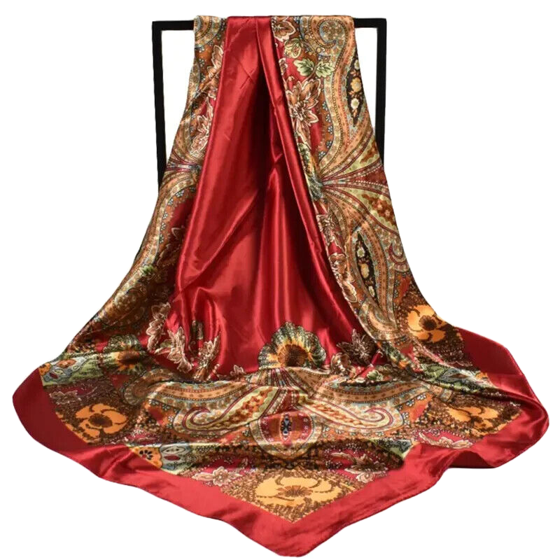 Satin Floral Square Scarf 35x35 Hair Turban Shawl Free Shipping-image