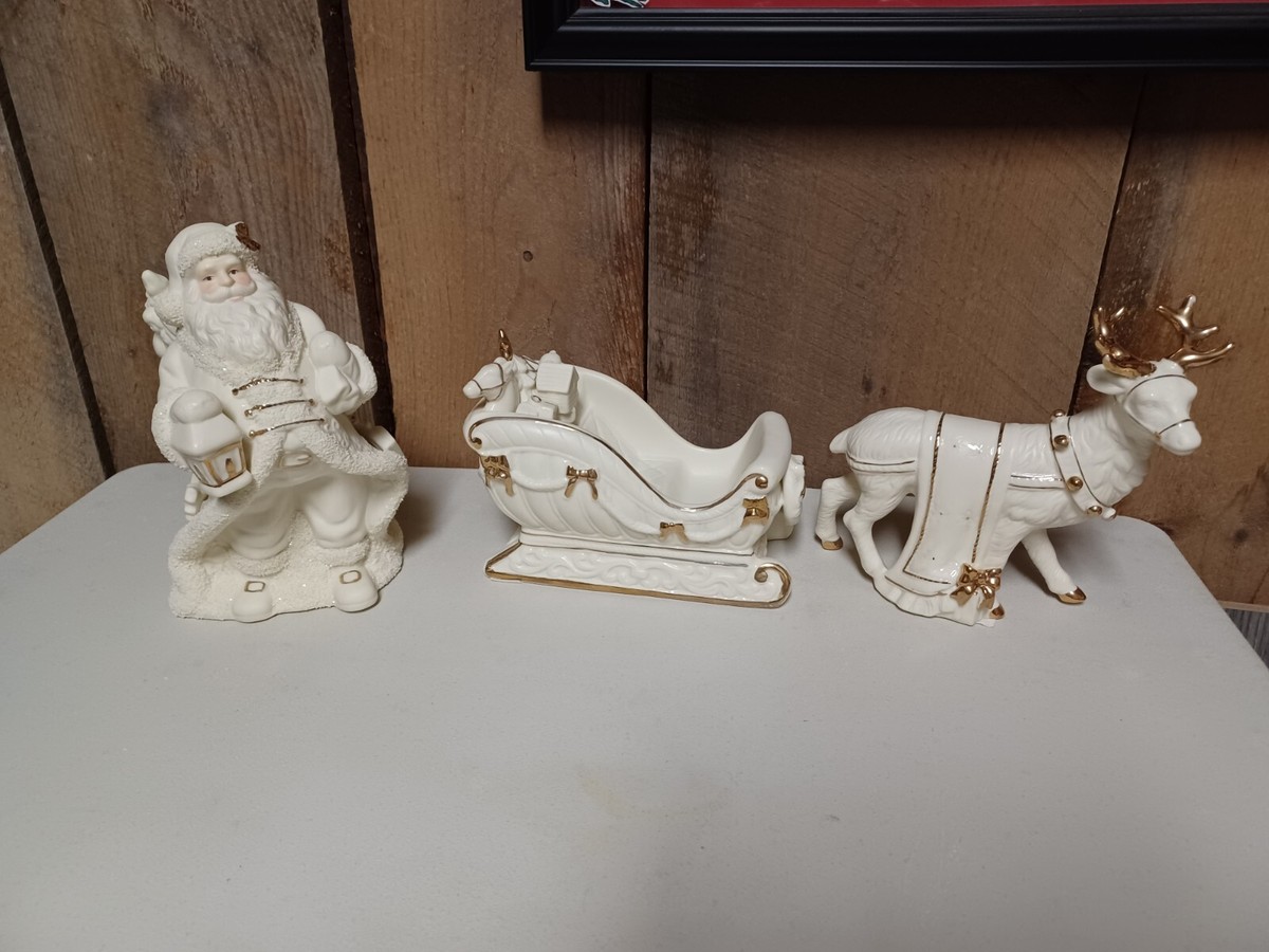 International Bazaar Christmas Ceramic Set-Santa Sleigh & Reindeer